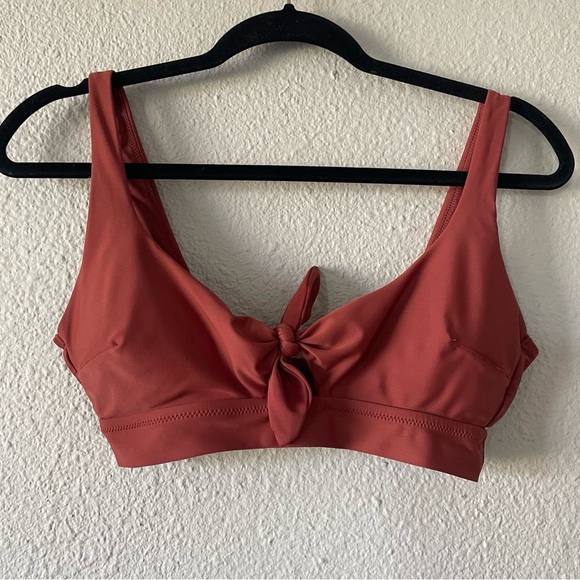 aerie Other - Aerie Longline Scoop Bikini Top Women’s M Rust Knot Front Keyhole Swimwear